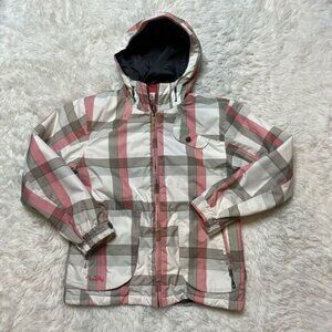 FIREFLY Ski Jacket Coat White Hooded Checkered Size Large Nancy Full Zip